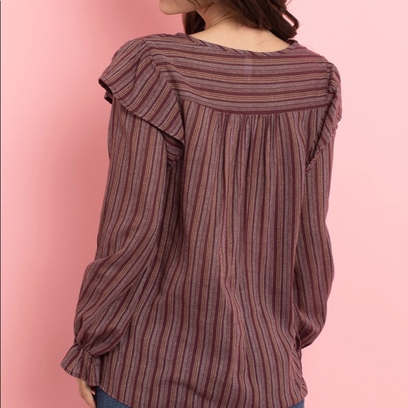 Long Sleeve Brown Linen Floral Print Cotton Top Shirt Women Size S M L - Picture 3 of 3